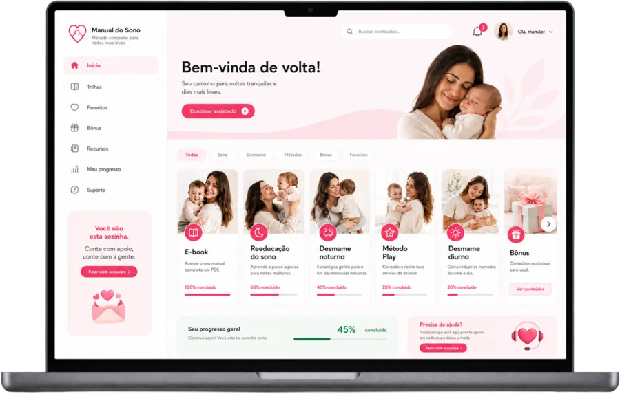 Curso Manual do Sono Infantil na plataforma de aulas